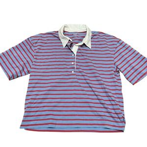 Gap Women's Medium Tall Red Blue Striped Short Sleeve Cropped Rugby Polo Shirt